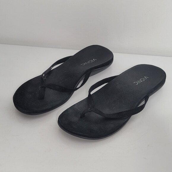 Vionic Shoes - Vionic Orthaheel Womens 344 Corfu‎ Size 9 Black Velvet Thong Flip Flops Sandals